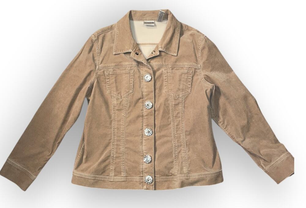 Chico's Sz 2/Large/12 Brown Corduroy Lightweight Jacket | Silver flower buttons